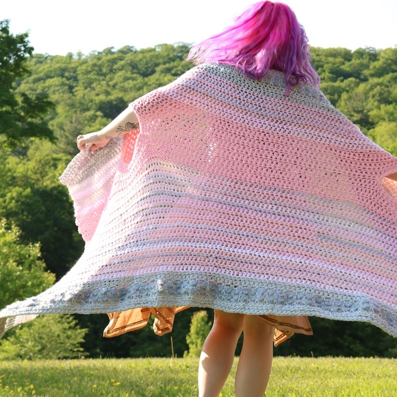 Bohemian Pastel Rainbow Crochet Midi Vest Jacket - Picture 7 of 8